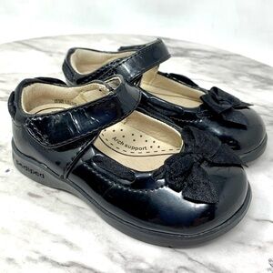 Pediped Black Patent Mary Jane Shoes with Ribbon Bow Accent 5/20 Toddler Girls